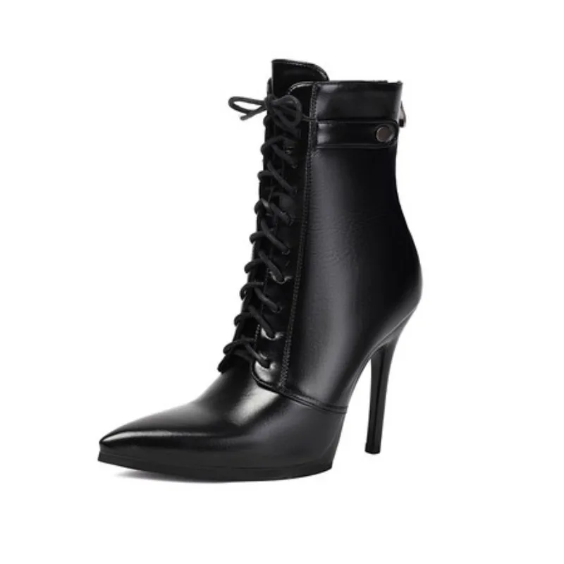 

Women Ankle Boots Pointeed Toe Platform 11CM Thin High Heels Short Booties Ladies Shoes Woman Size 35 36 37 38 39 40 41