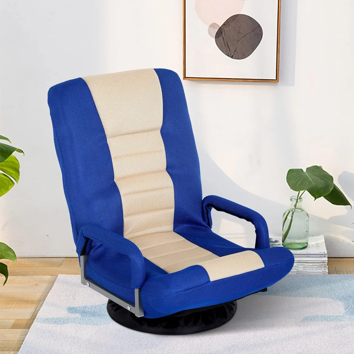 

° Swivel Gaming Floor Chair 5 Positions Adjustable Backrest Lazy Sofa Lounger Chair with Armrest Handles, Foldable Mesh Fabric