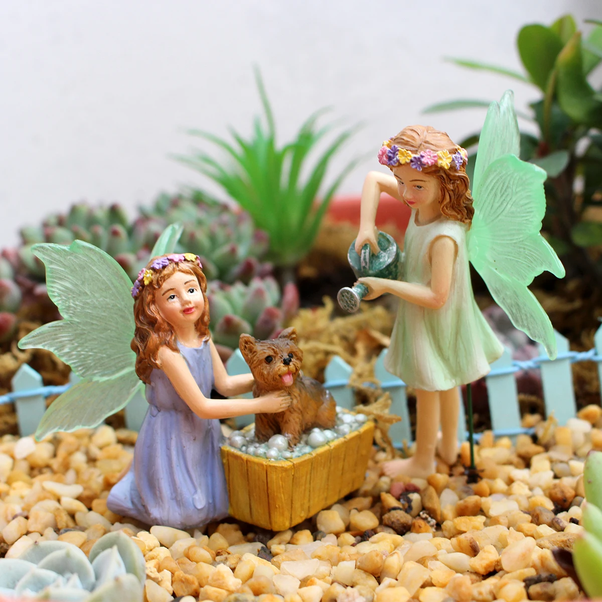 1set Bathing The Puppy Fairy,micro landscape decoration in flower pots,Resin Statue Art Craft, Creative Angel Garden Crafts, For