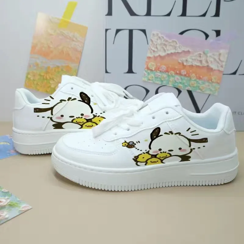 Sanrio oryginalne nowe buty damskie z nadrukiem Pochacco nowe małe białe buty studenckie Cinnamoroll buty Lolita Kuromi wszechstronne trampki