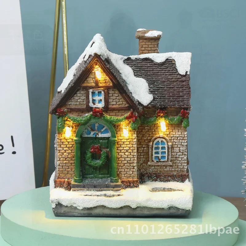 

Luminous Resin Snow House Christmas Ornaments Small European Style Glowing Decorations for Holiday Gifts