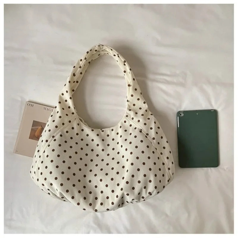 CEEKAY Canvas-Tasche mit Polka-Dot-Muster, Hobo-Stil, breiter Träger, geraffte Falten, vielseitig einsetzbar, für den täglichen Gebrauch, Freizeit, große Kapazität, Damenhandtasche. – Detail 7