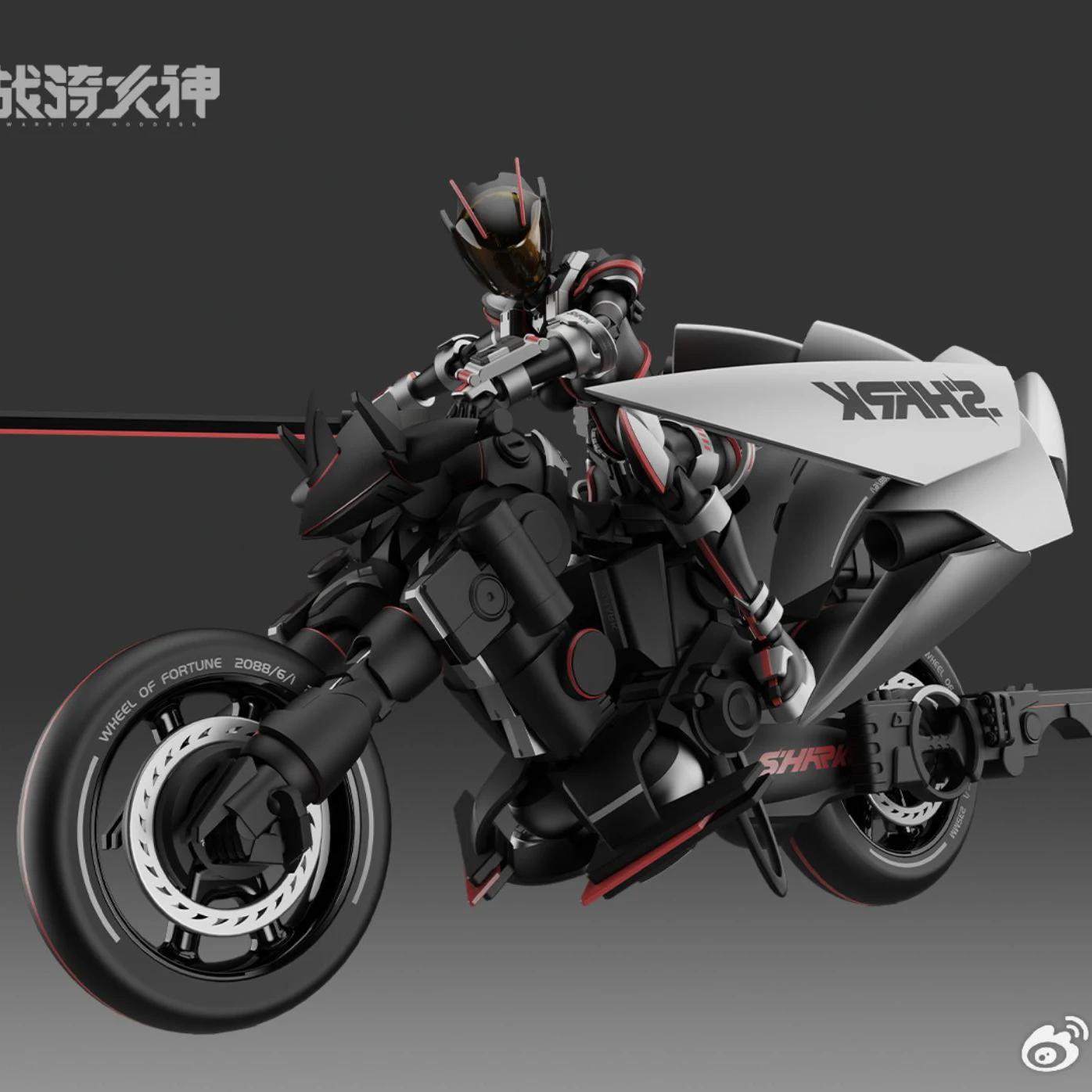 Yubo Cultural Creative Cyber Shark War Riding Goddess Shake Action Figure Kit Mecha Modello di assemblaggio Giocattoli 2 Corpi con regali bonus