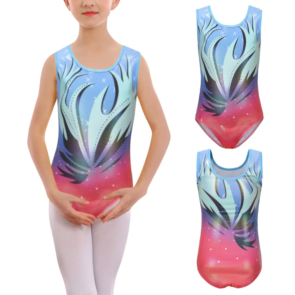 Girls\' Gymnastics Dance Clothes For 5-12 Years Fashion Hair Band And Shorts Leotards Sparkly Tumbling Sleeveless Dance Wear