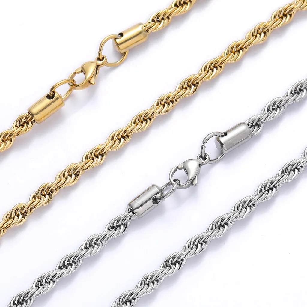 3MM Edelstahl-Halsketten mit gedrehter Seilkette für Männer und Frauen, Hip-Hop-Titanstahl-Choker, modischer Party-Schmuck – Detail 6