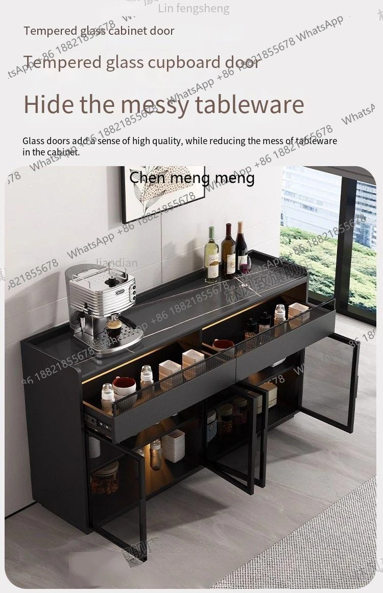 

Тумба-витрина для гостиной с выдвижными ящиками, стеллажами и стеклянными дверцами, черная, из каменной плиты, мебель для дома E136