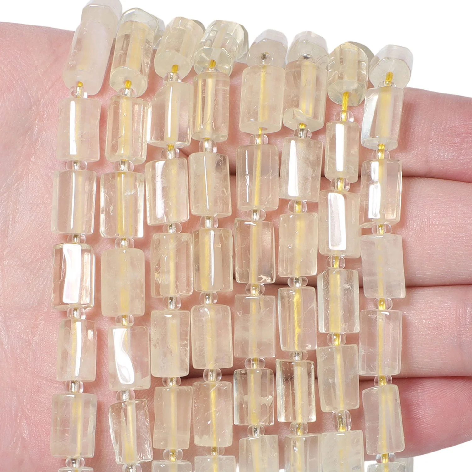 Image of Natürliche Zitronenquarz-Perlen 8-11mm Facettierte Zylinderförmige Lose Abstandsperlen für Schmuckherstellung DIY Armband Perlenzubehör