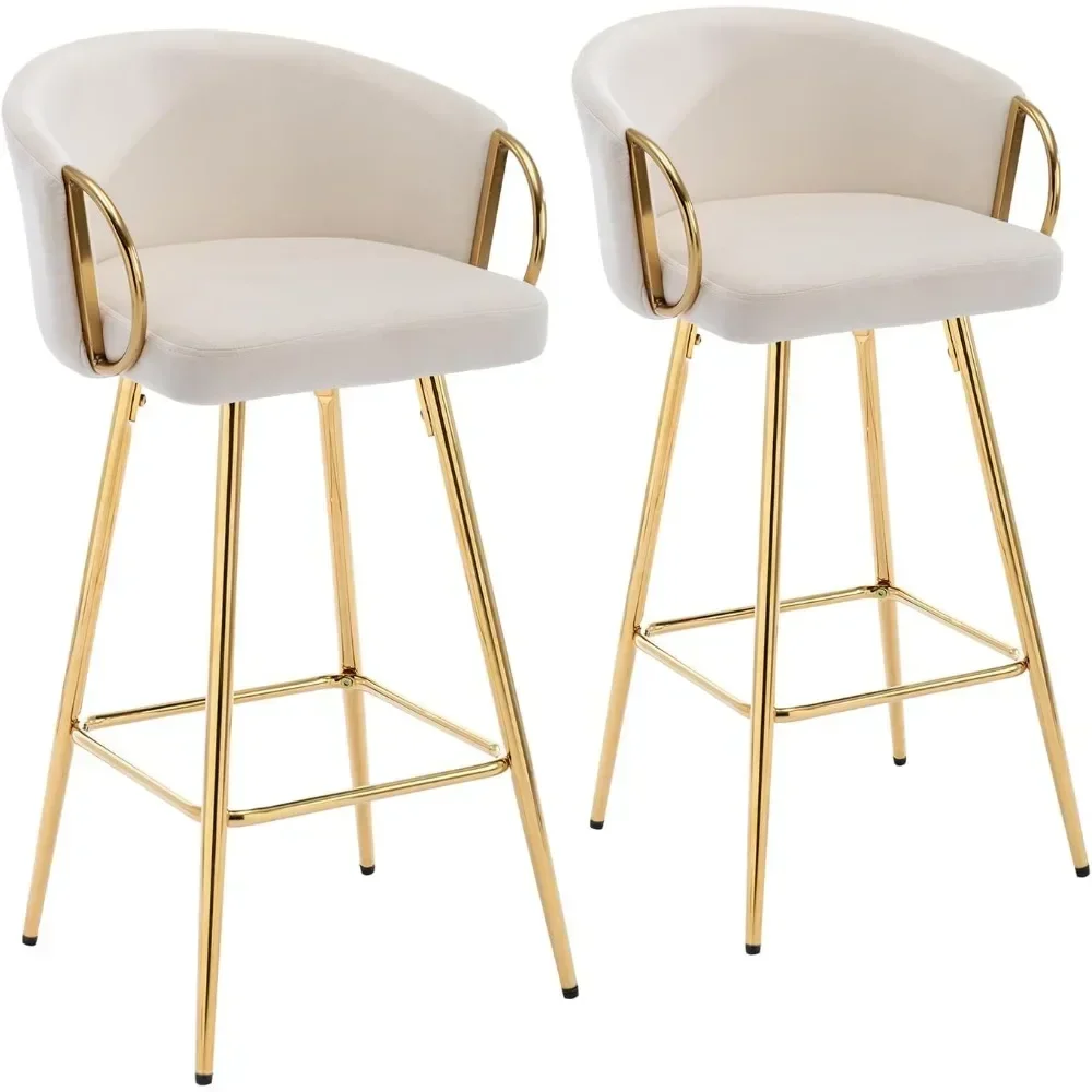 Bar Stools Set of 2, Set of 4, 30 Inch Counter Height Bar Stools Velvet Low Back Chair with Golden Armrest, 2 or 4 Pcs Bar Stool