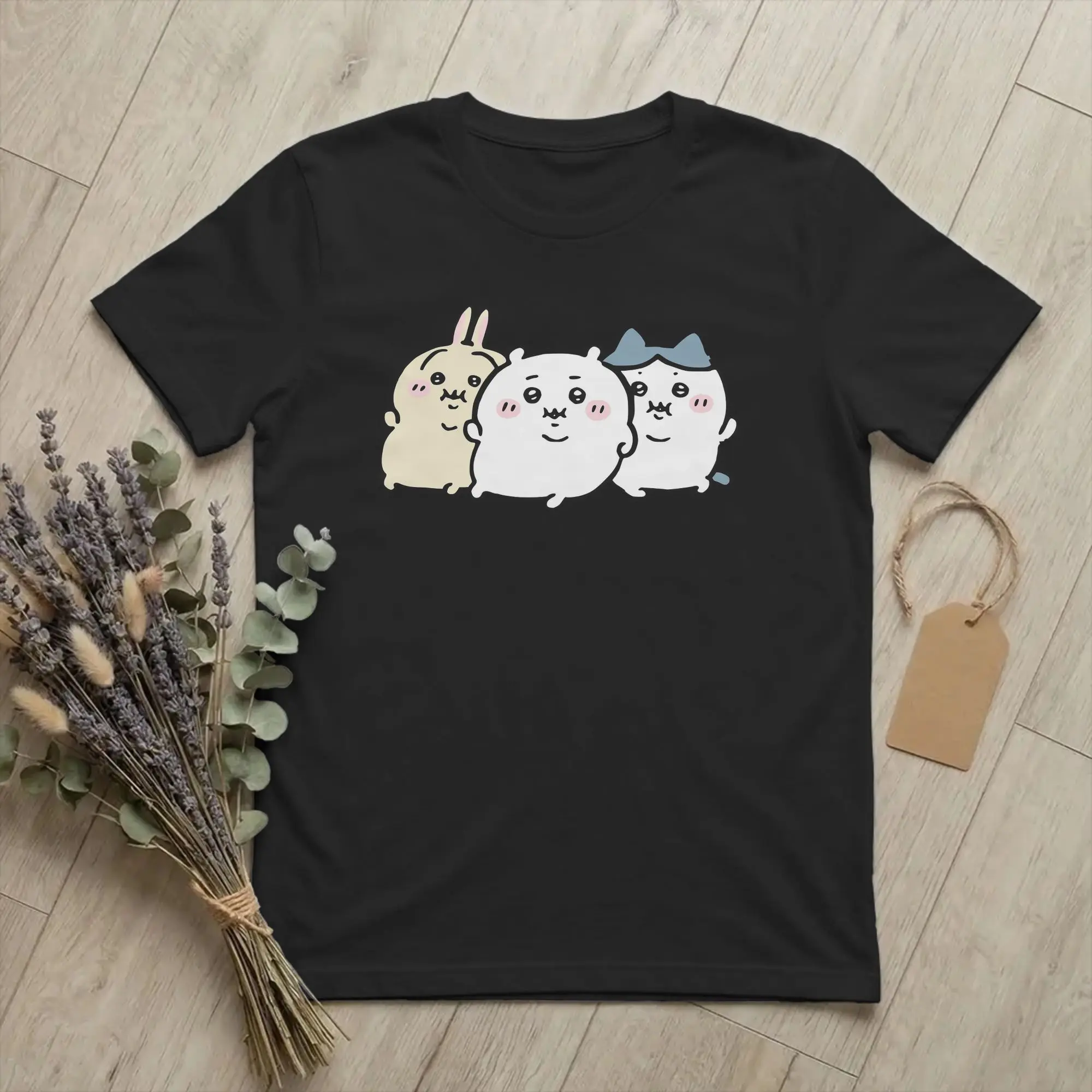 Chubby Bloated Chiikawas Hachiware Usagi T-Shirt Pure Cotton Tee Shirt Round Collar Short Sleeve T Shirt Plus Size Clothes