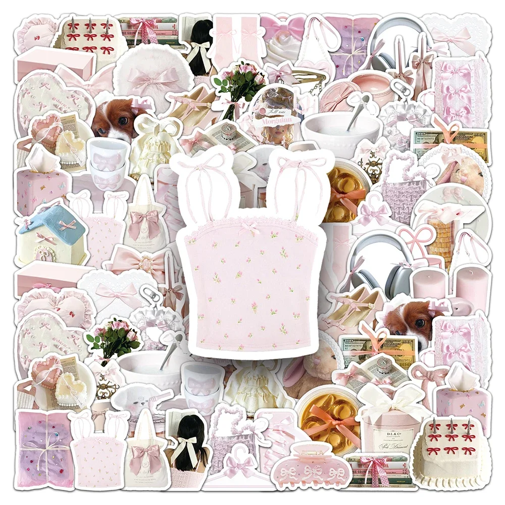 50PCS Nette Schleife Rosa Cartoon Aufkleber Ins Stil Mädchen Aufkleber Dekoration DIY Laptop Telefon Skateboard Schreibwaren Graffiti Spielzeug Geschenk