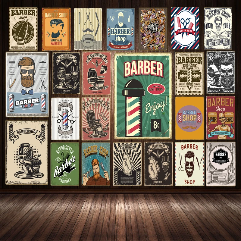 Haircut And Shave Beard Tin Signs Vintage Decor Metal Wall Sign Barber Tattoo Shop Plate Painting Shabby Plaques Art Decora sign