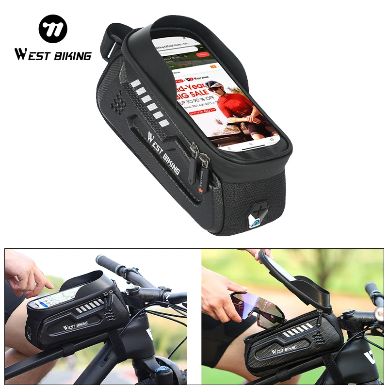 

WEST BIKING Велосипедная сумка для телефона с верхней трубкой, водонепроницаемая светоотражающая сумка для велосипеда и мотоцикла с сенсорным экраном для 7,0 дюймов, аксессуар для телефона