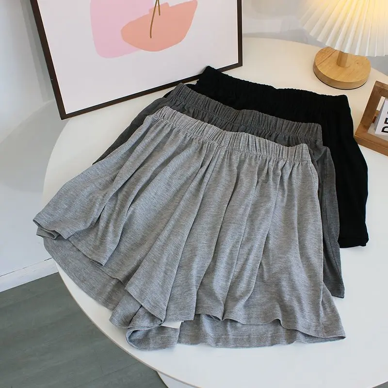 High Waist Modal Shorts Women's Summer Loose Fit Casual Pants Elastic Waistband Thin Style Home Wide Leg Pants Skirt Pants