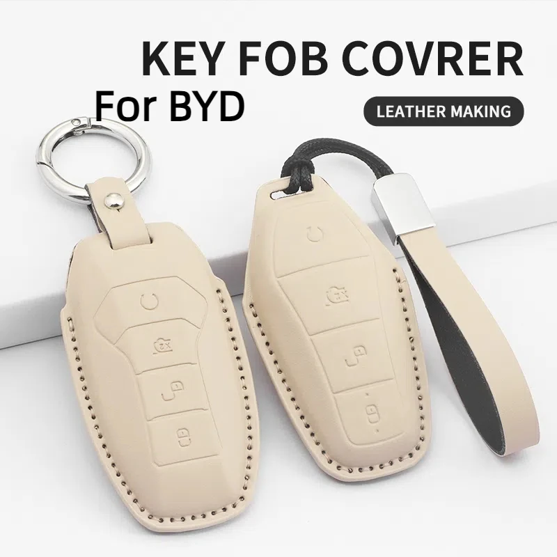 

PU Car Key Case Cover For BYD Atto 3 Han EV Dolphin 4 Buttons Car Remote Key Shell Protector Fob Keychain Accessories