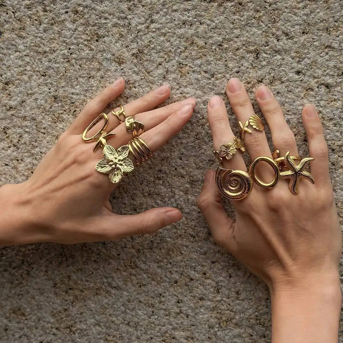 SHIXIN 9 Styles Punk Irregular Stainless Steel Hollow Open Rings Women Luxury PVD18K Gold Color Waterproof Knuckle Ring Jewelry