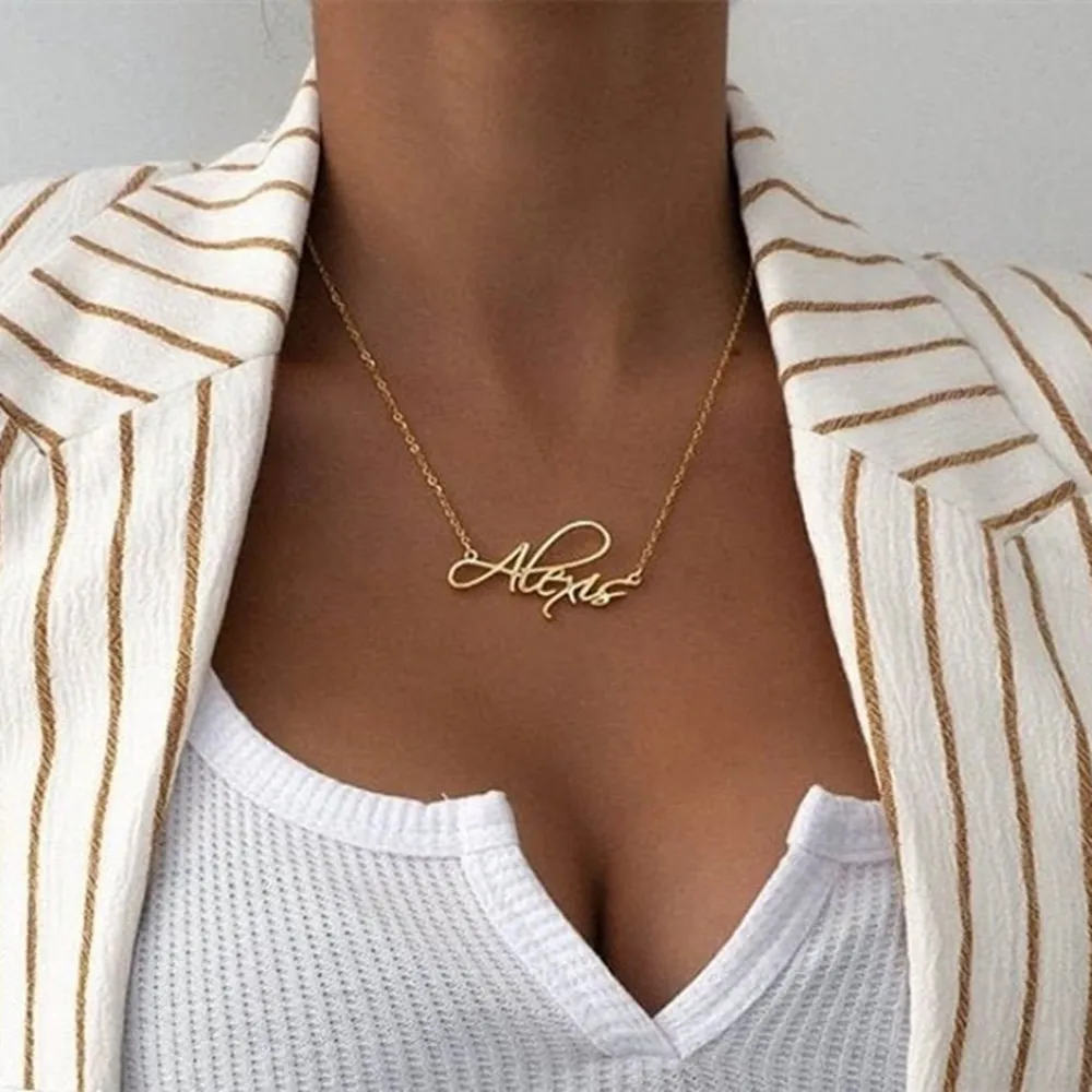 

Customized Name Necklace Stainless Steel Letter Gold Choker Necklace Pendant Personalized Nameplate Gift for Men Women