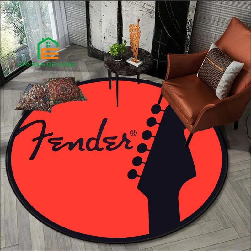 

Guitar Music Fender Pattern Flannel Round Area Rug for Bedroom Non-slip Carpets for Living Room Kitchen Mats for Floor 5 Sizes