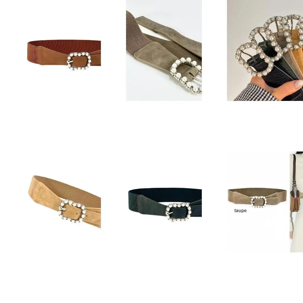 

652F Women Elastics Wide Waist Belt Stylish Costume Belt PU Leather Waistband for Various Occasion