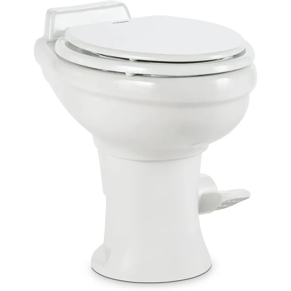 320 RV Toilet  White ,Standard Height ,Gravity Toilet,Elongated Ceramic Bowl,Flush with Foot Pedal,For RVs,and Outdoor Campers