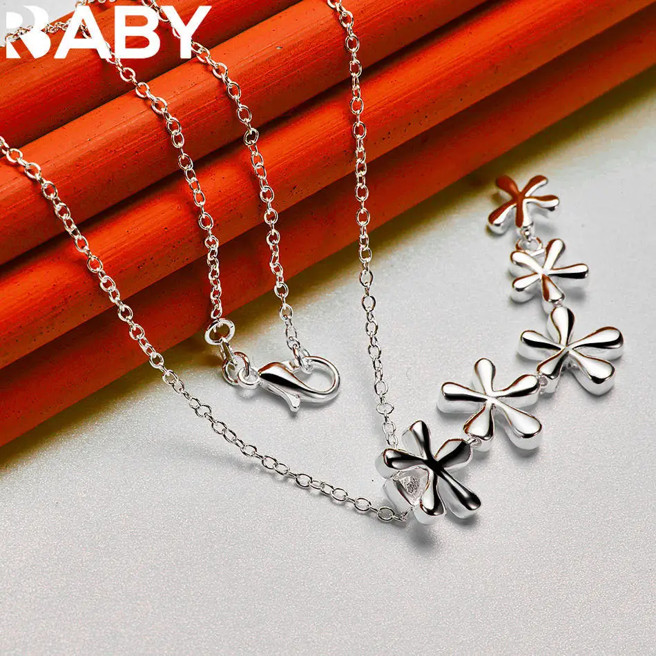 

URBABY 925 Sterling Silver Five Flowers Chain Pendant Necklace For Women Fashion Jewelry Charm Grace Engagement Wedding Gift