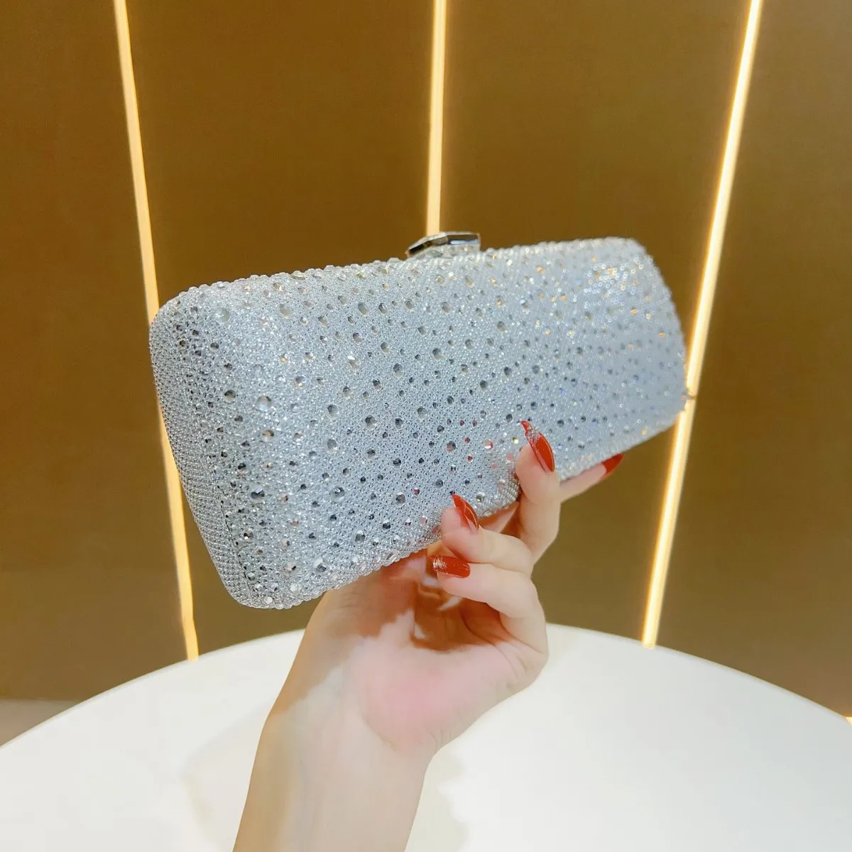 Full Diamond Shiny French Diamond Wallet Mobile Phone  Clutch  One Shoulder Oblique Dinner