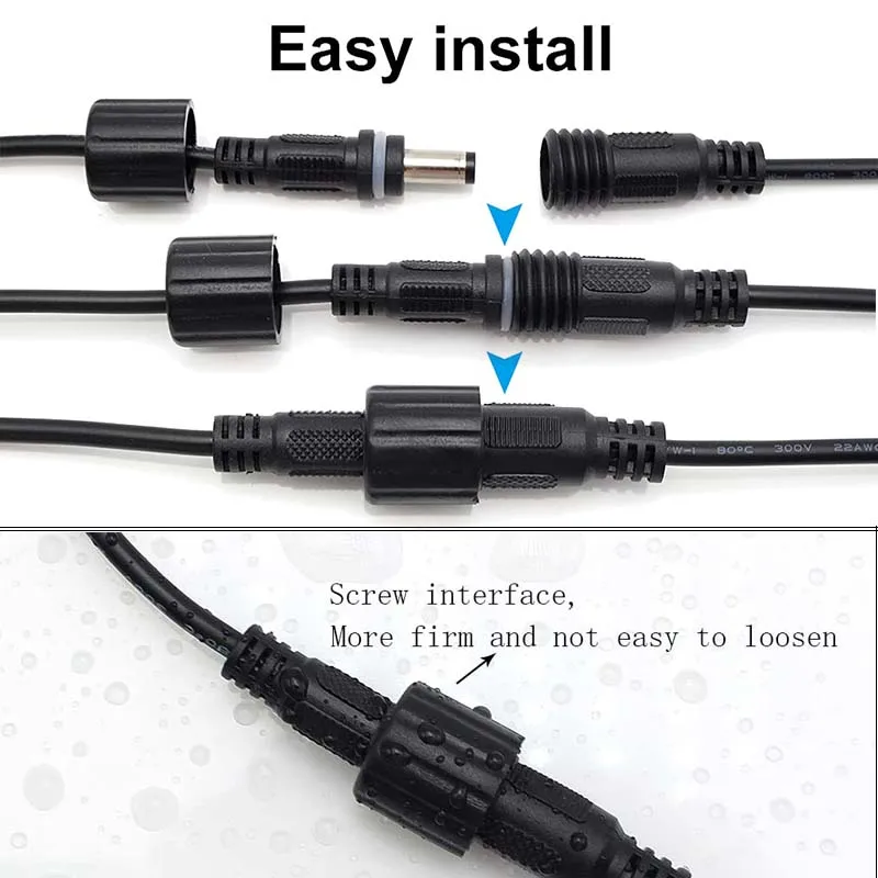 IP67~IP68 Waterproof DC 12V Extension Power Cable Male To Female Electrical Outdoor Copper Wire 1m 2m 3m 5m 10m For Solarlight