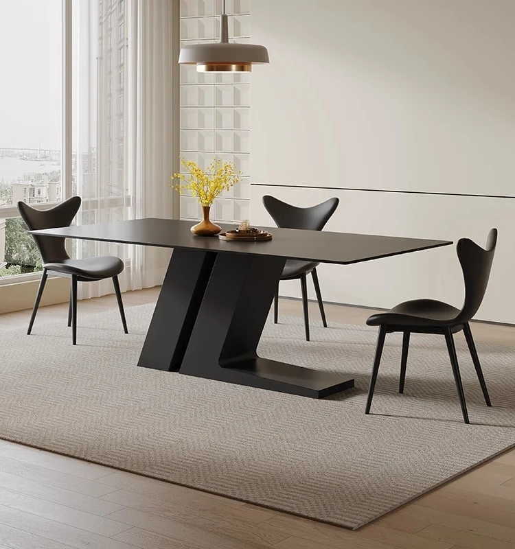 2Modern minimalist black rock panel dining table and chair combination for small household dining halls