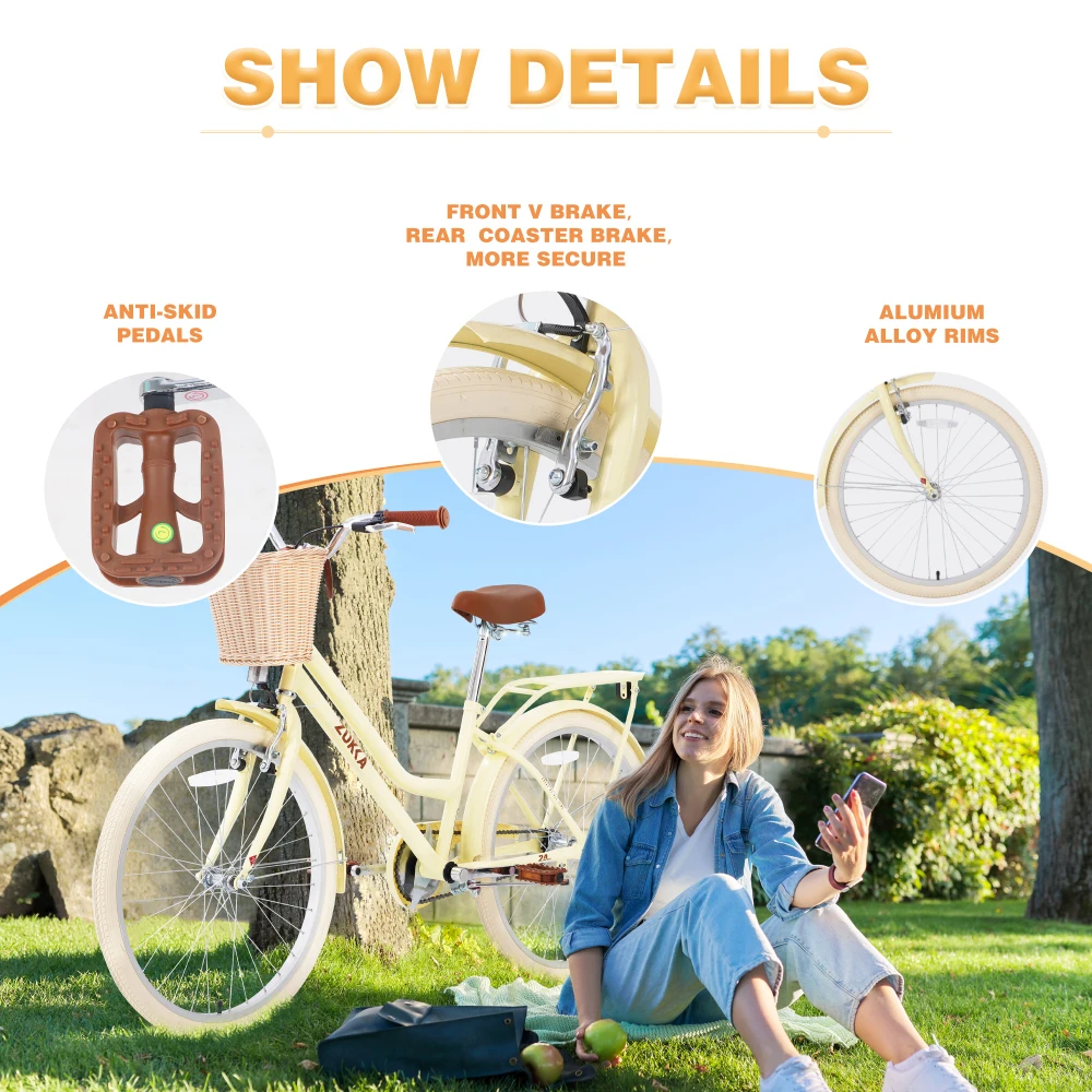 Roda de 24 Polegadas, Para Bicicleta de Meninas Acima de 10 Anos, Estrutura de Aço, Várias Cores