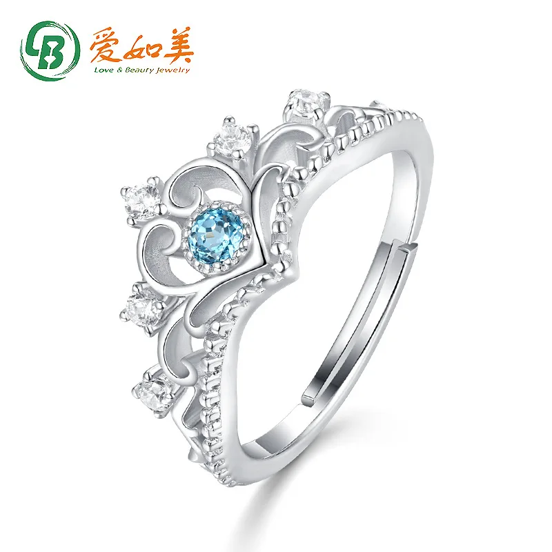 

18K Gold PT950 Platinum Silver Plated 7-layer Gold Crown Ring Bracelet Women's Ring Blue Topa Guangzhou Jinggong