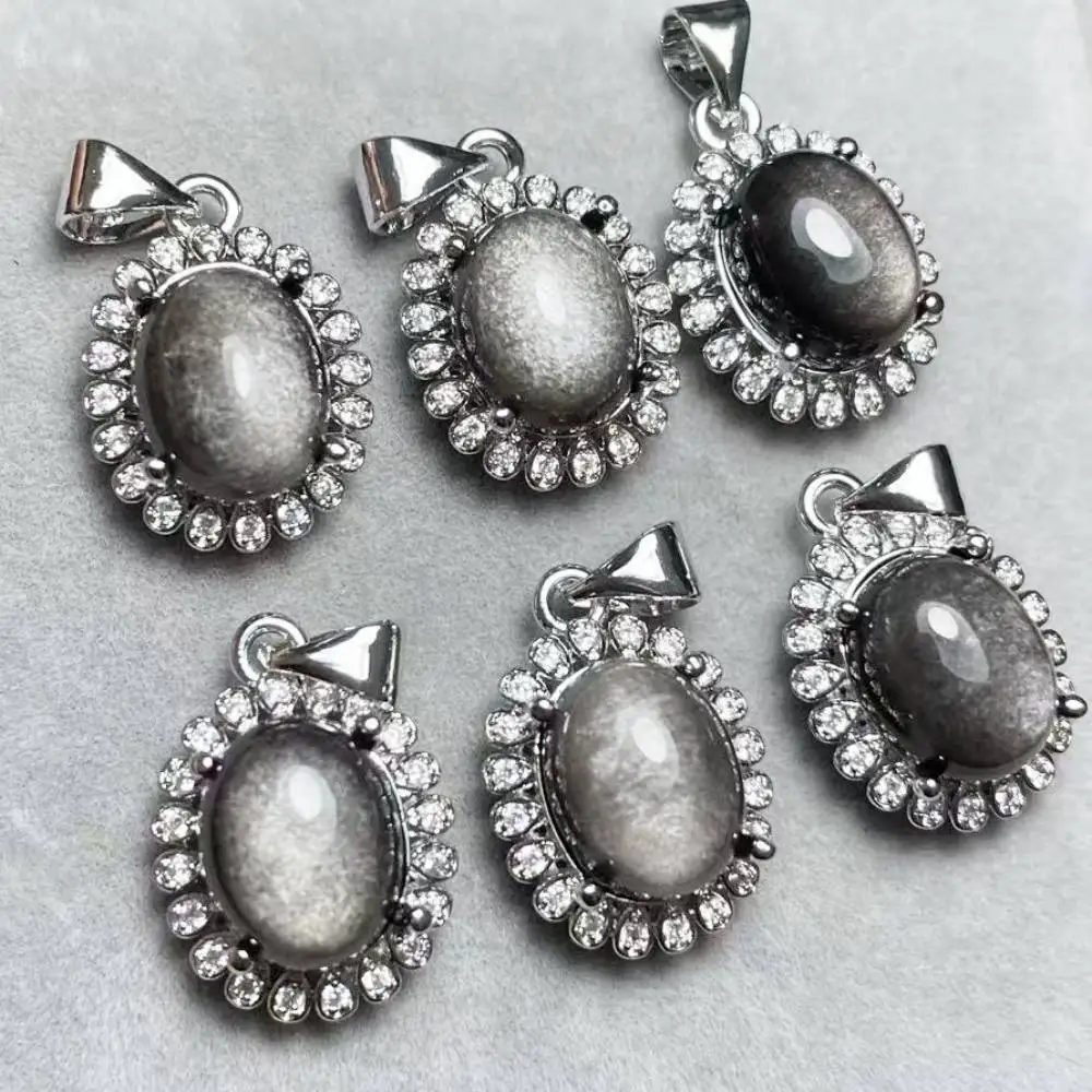 4pcs  AKAC  100% natural silver obsidian pendant stone size approx8*10mm