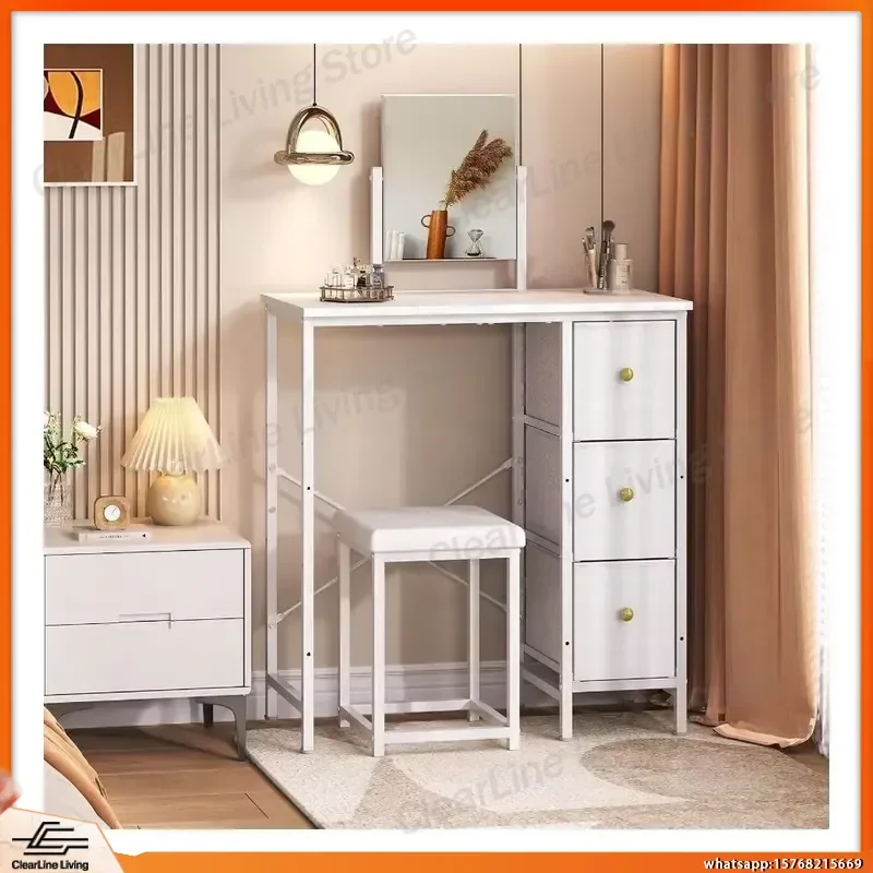 Small Vanity Desk with Mirror and Chair Compact Makeup Vanity Set Dressing Table for Bedroom Bathroom Small Space Modern