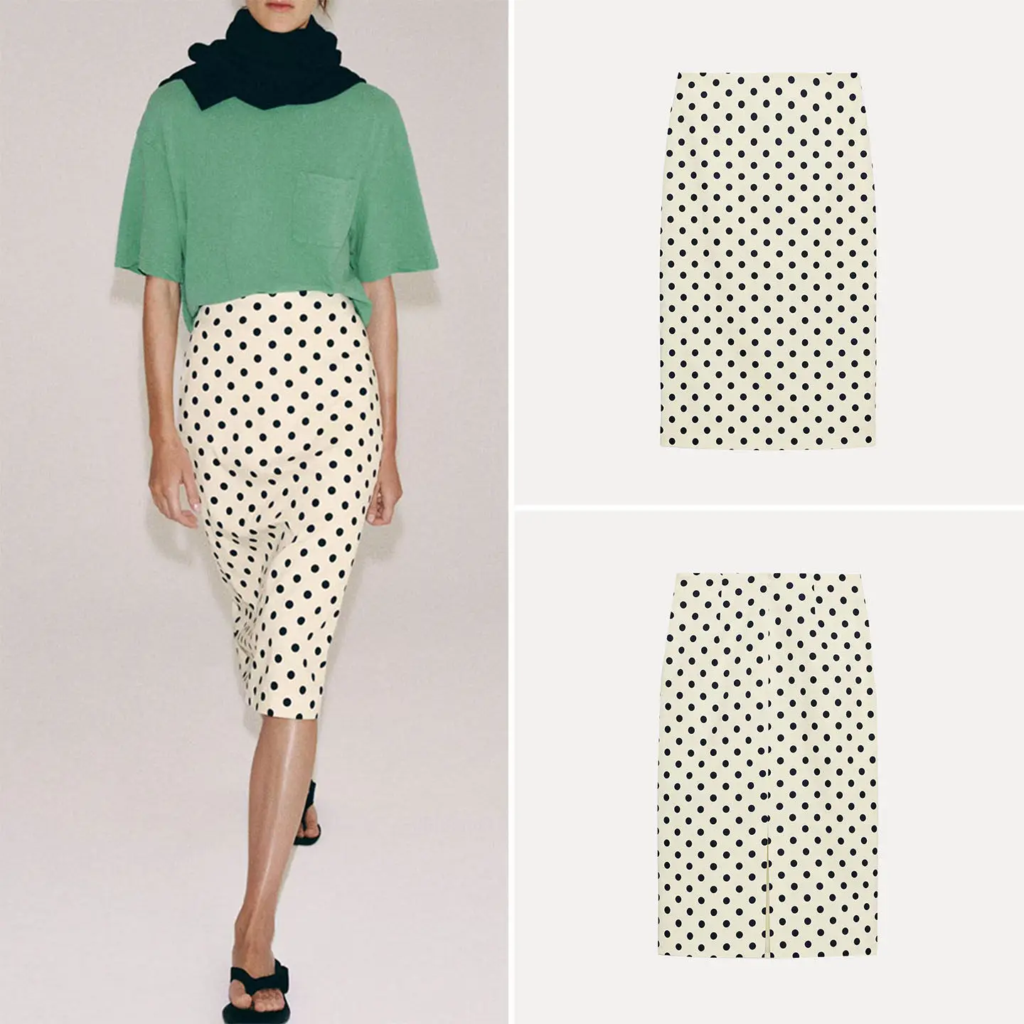 

Fashionable Simple Mid-Waist Polka Dot Straight Tube Skirt Women's Summer New Arrival ZADATA Brand Elegant Skirt