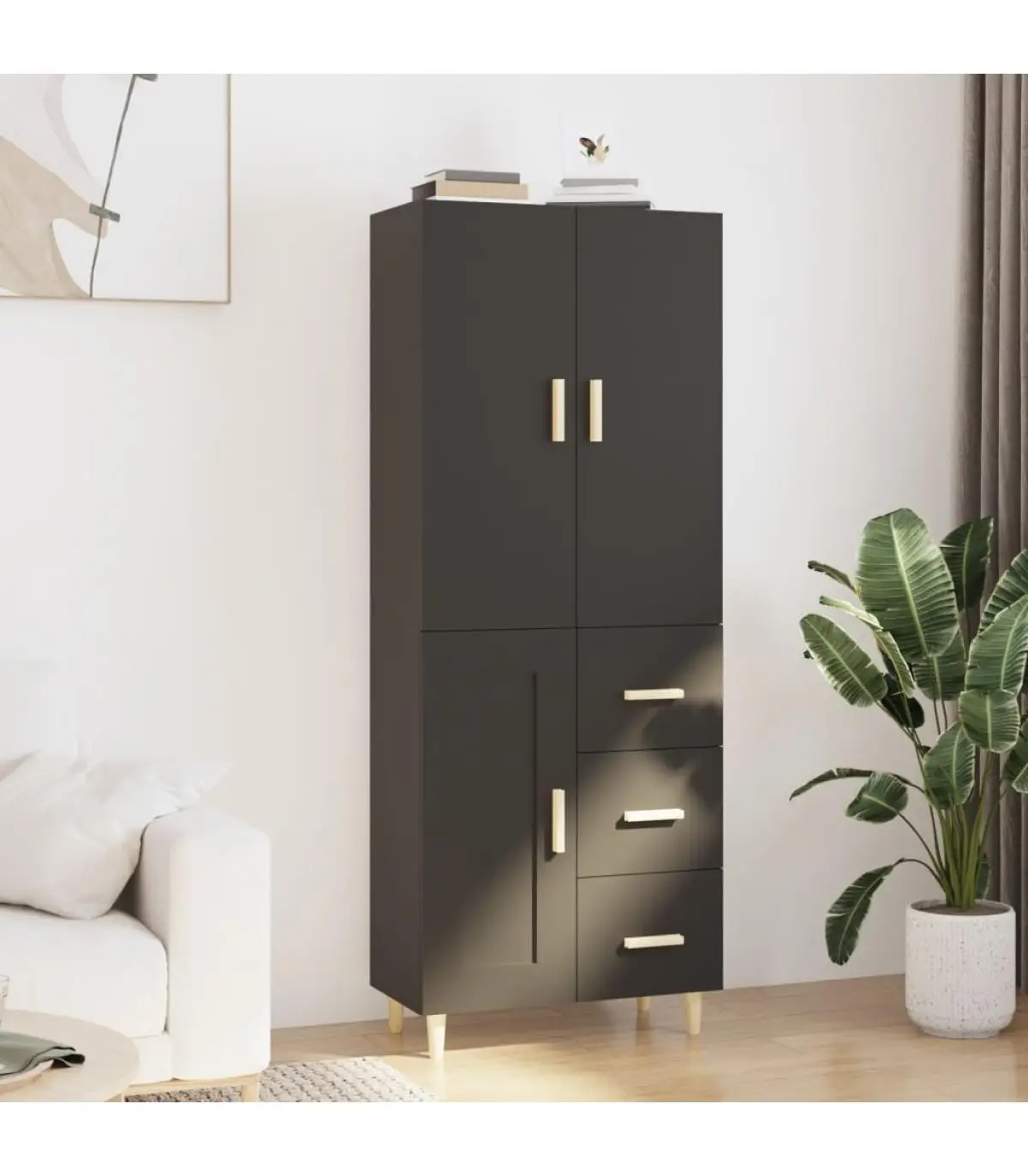 Sideboards high sideboard black plywood 69,5x34x180 cm