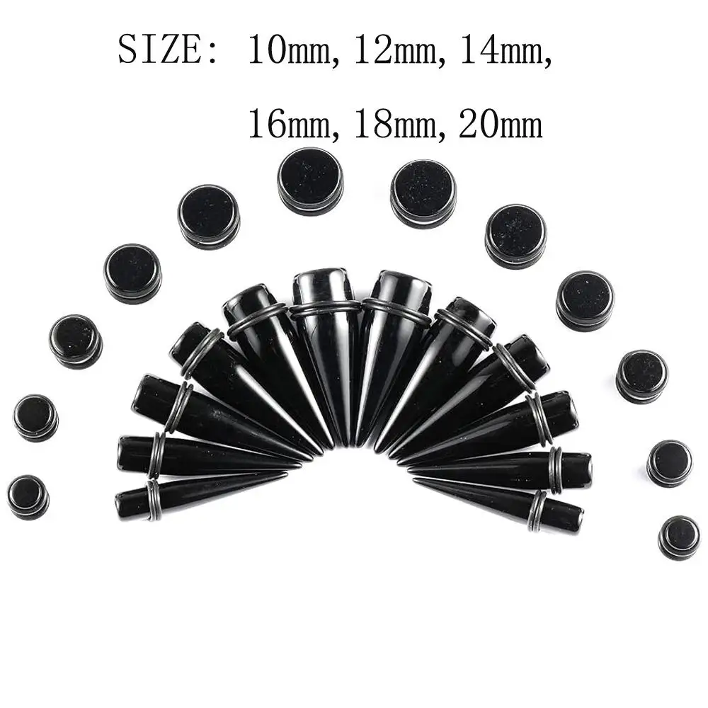 1/12Pairs Stretching Kit Big Ear Expander Set Acrylic Ear Tapers and Plugs Body Earring Piercing Kits Black Color Body Jewelry