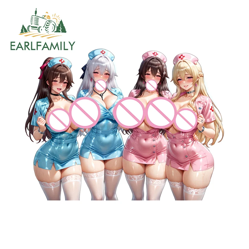 EARLFAMILY Nurses Alluring Waifus Motorcycle Car Bumper Window Stickers Vibrant Scooter Skateboard Decals PVC Car Accessory