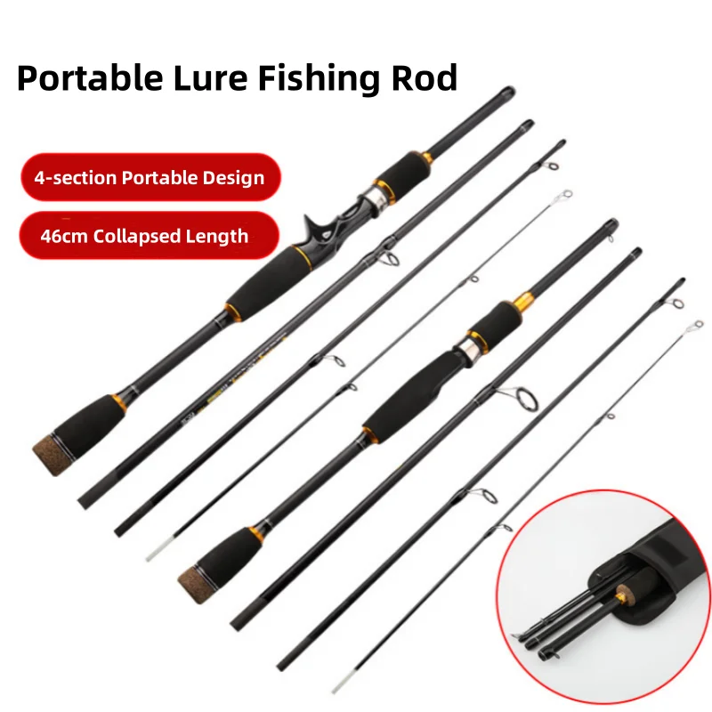 Caña de Pescar de Carbono de 1.65m/1.8m, 4 Secciones, Fibra, para Señuelos, Spinning, Casting, Rápida y Ligera, Caña de Cebo, Aparejos de Pesca