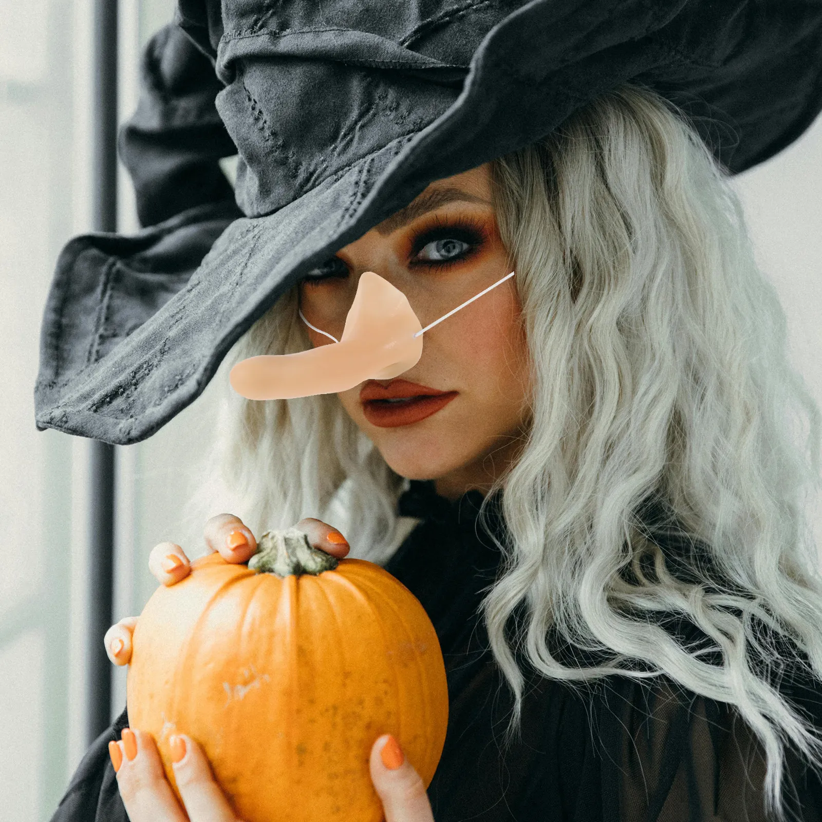 Halloween Witch Nose Prop Long Realistic Vinyl Fake Nose Costume Accessory for Cosplay Party Performance Carnival Dress Up