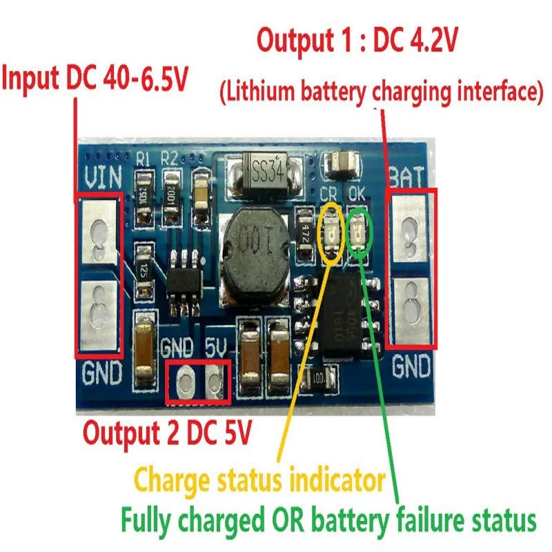 Dual Output Step-Down Charger Module DC 6.5-40V to 4.2V/5V Buck Converter Charging Board