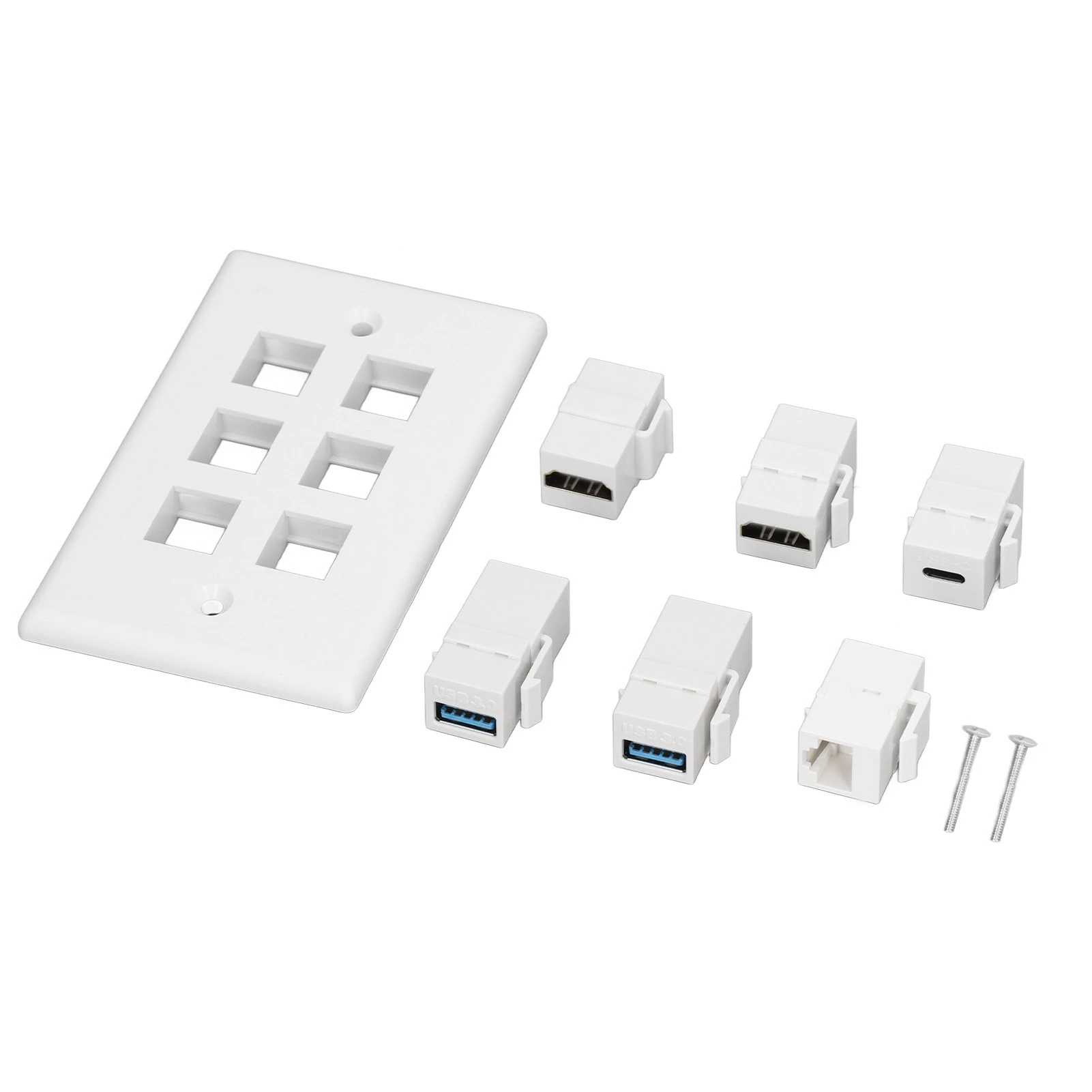 6 Port Wall Plate 2xHD Multimedia Interface 2xUSB3.0 1xType C 1xCat6 Ethernet Wall Plate for TV Projector Computer