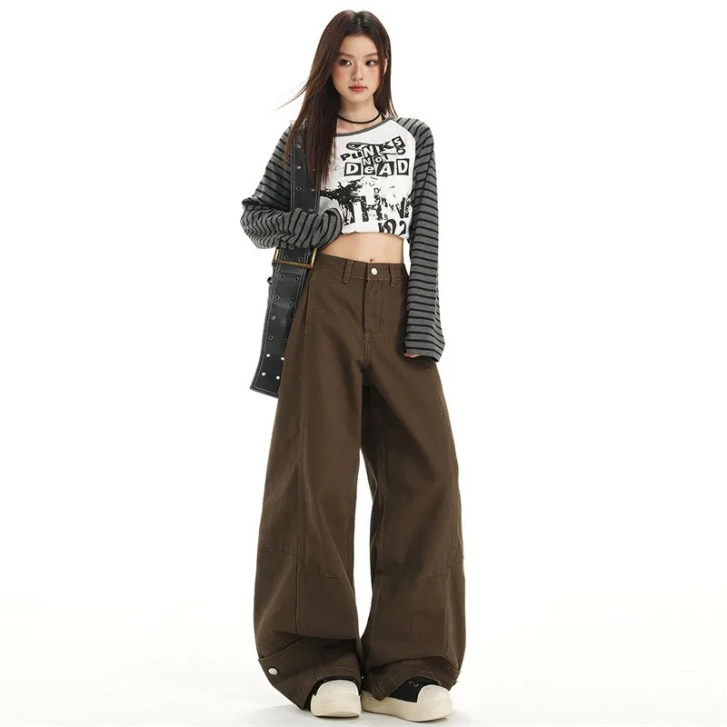 Brown Pants Women Curved-cut Pear-shaped Figure Hip-hugging Straight-leg Jeans New Autumn Winter Style Slimming Wide-leg Pants