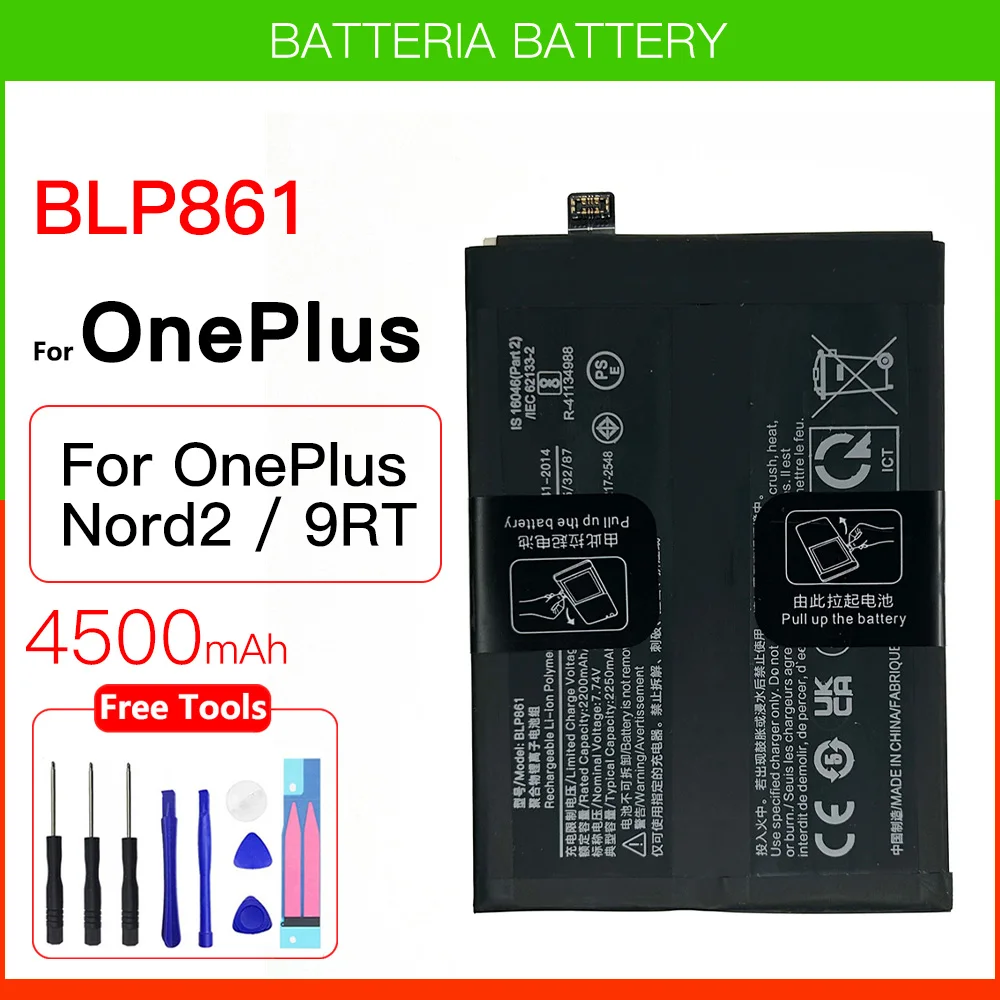 Bateria 100% Original BLP861 4500mAh para Celular 1+ Oneplus 9RT / Nord 2, Substituição de Bateria, Envio Rápido