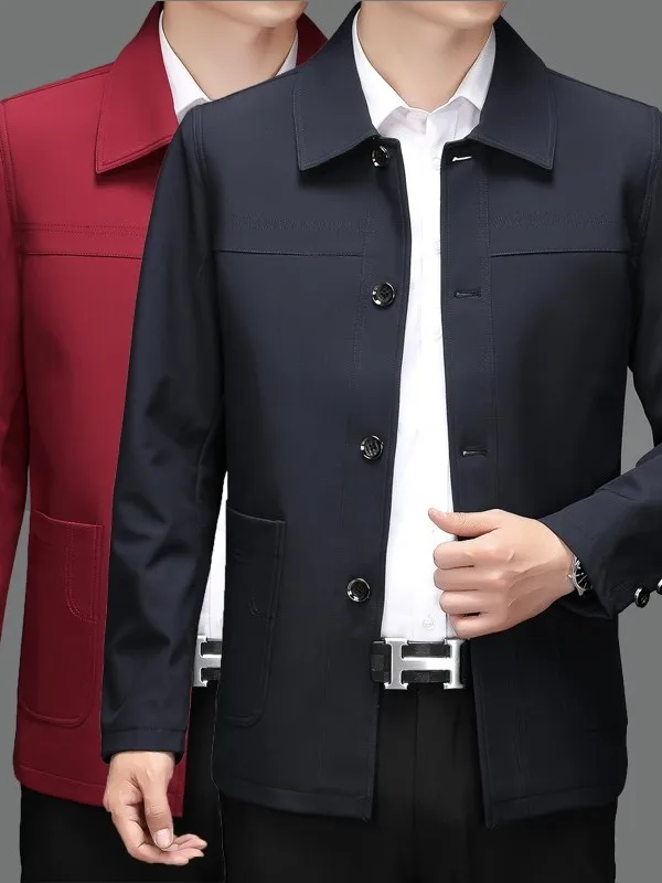 

High-End New Chinese Sle Men's Jaet Coat Buttons Large Size Spring Autumn Dad andpa Wine Red Outerwear Top