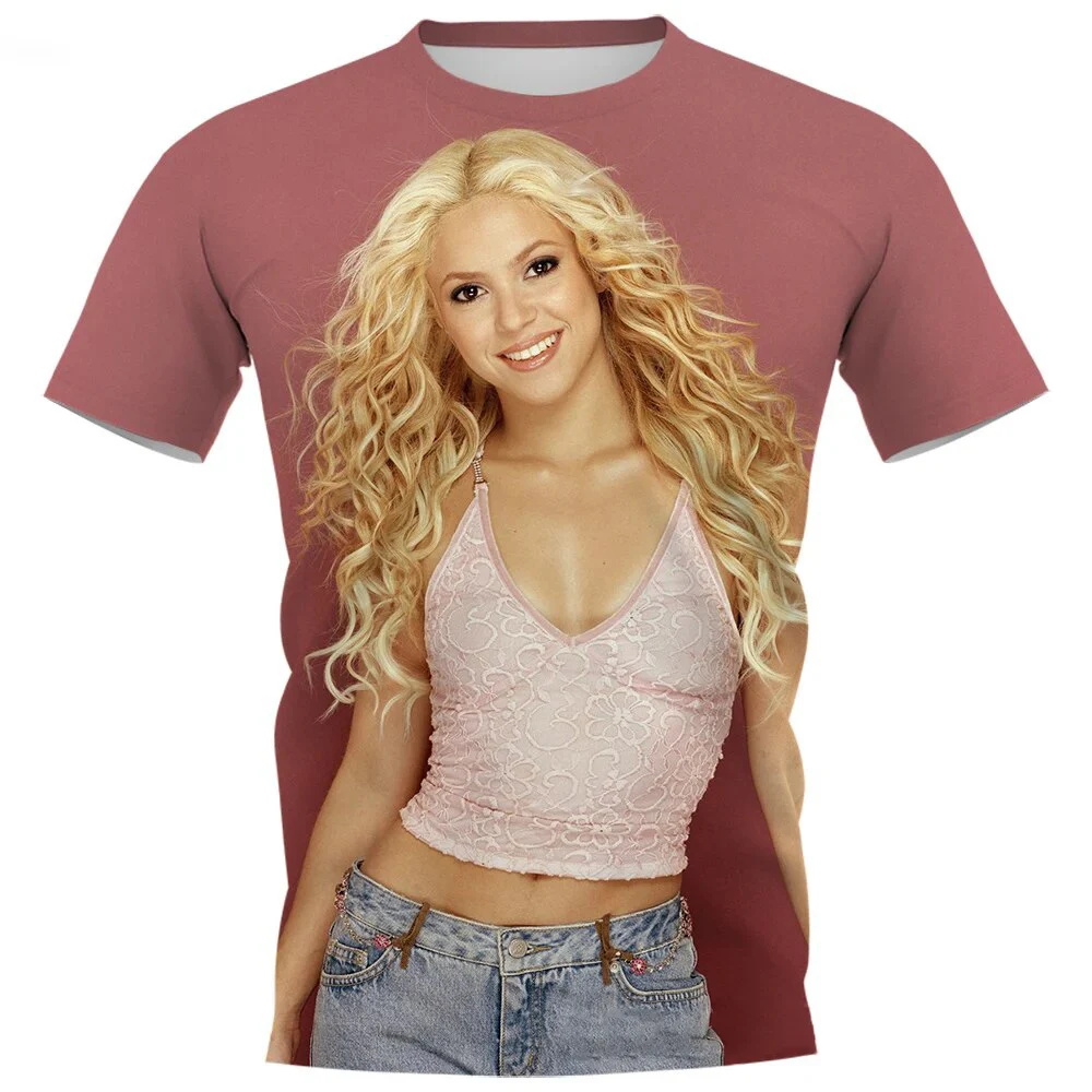 Novedad de verano, camisetas con estampado 3D de Singer Shakira, ropa de calle para hombres y mujeres, camiseta de manga corta de gran tamaño a la moda, camisetas para hombre, camisetas, ropa