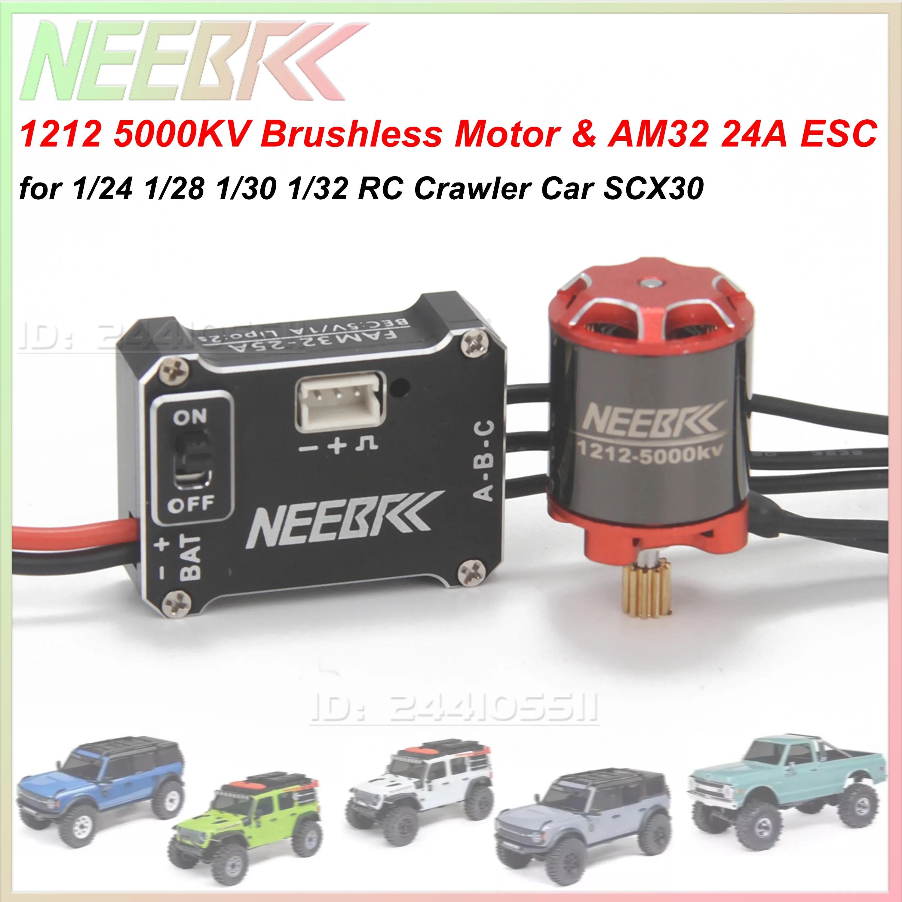 

NEEBRC 1212 5000KV Brushless Motor 11T Gear 2S 25A ESC BEC 5V/1A for 1/24 1/30 1/32 Axial SCX30 RC Climbing Off-Road Mini Car