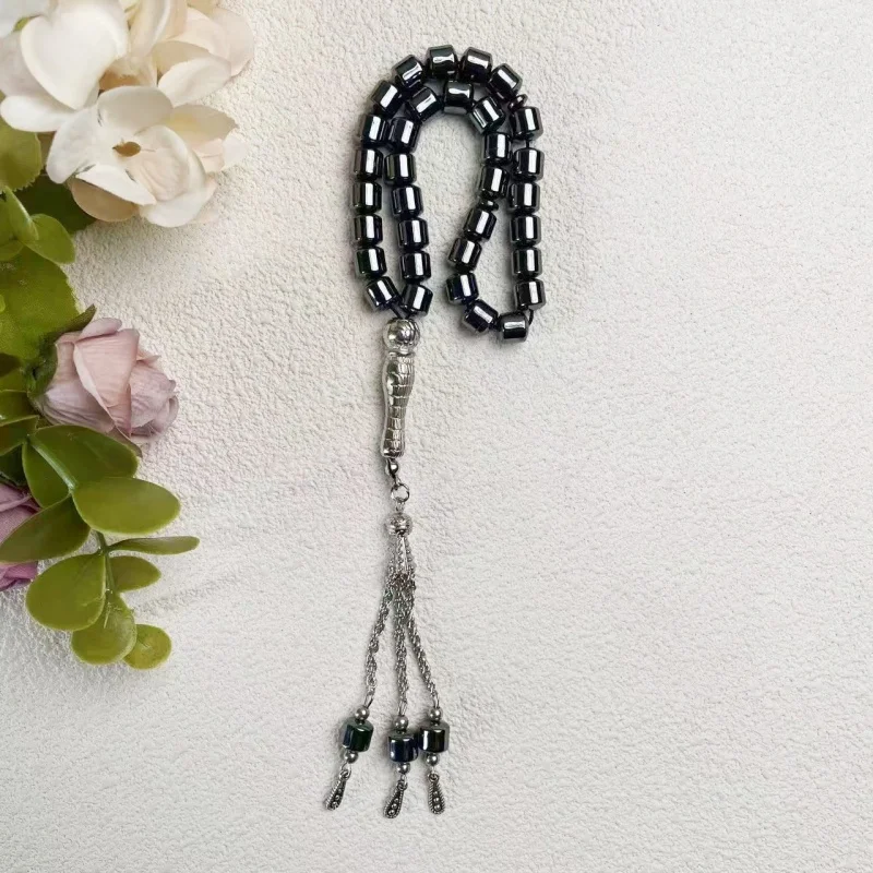 33 8mm black gallstones, medium cylinder, Muslim rosary beads, Hui, Middle East, Arab worship, Hajj prayer