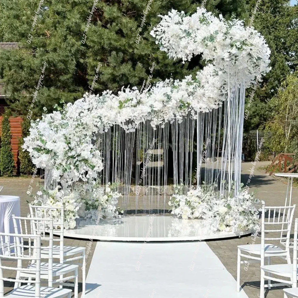 Customize Luxury  Bead Hanging Curtain S Shape Arch for Wedding Stage Decoration
