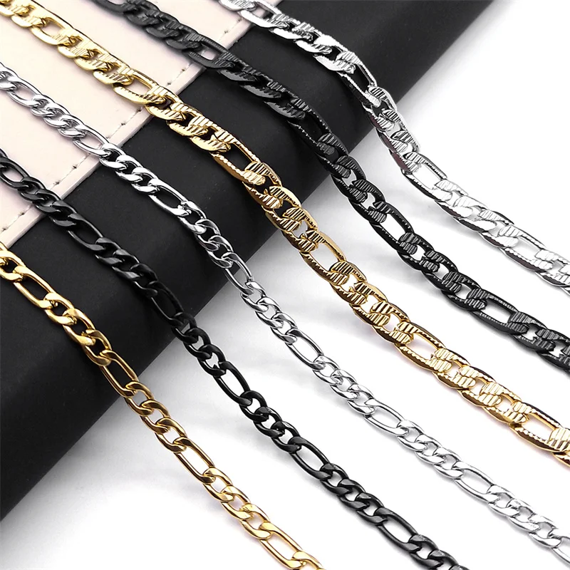 

Stainless Steel Figaro NK 3B1 Chain Necklace for Men Women Gold Sliver Black Color Trend Curb Link Jewelry Accessories Gift