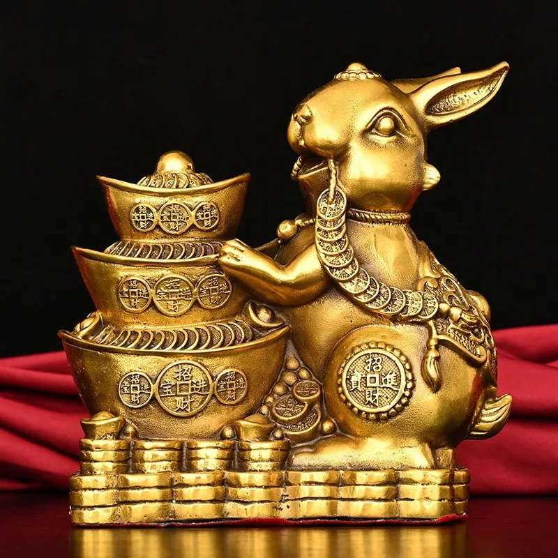 Copper Fortune Basin Rabbit Brass Ingots Zodiac Rabbit Home Decoration Creative Gift Craft Wholesale