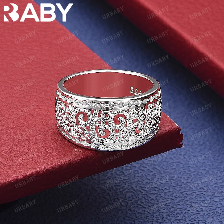 

URBABY 925 Sterling Silver Size 7-9 Retro Hollow Pattern Ring Fashion Jewelry Vintage Grace Charm Noble Party Birthday