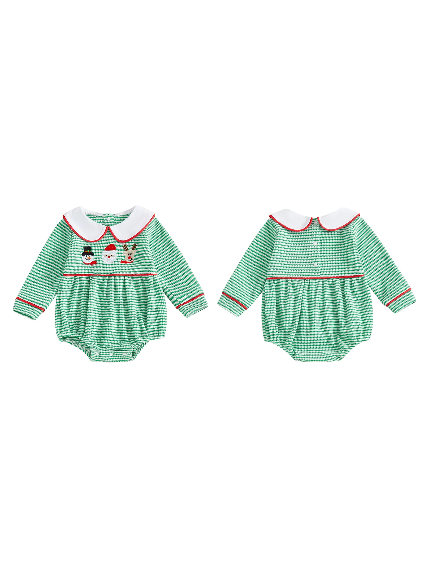 

Infant Girls Holiday Romper with Candy Cane Embroidery and Ruffle Sleeves Festive Christmas Jumpsuit for Baby Girls